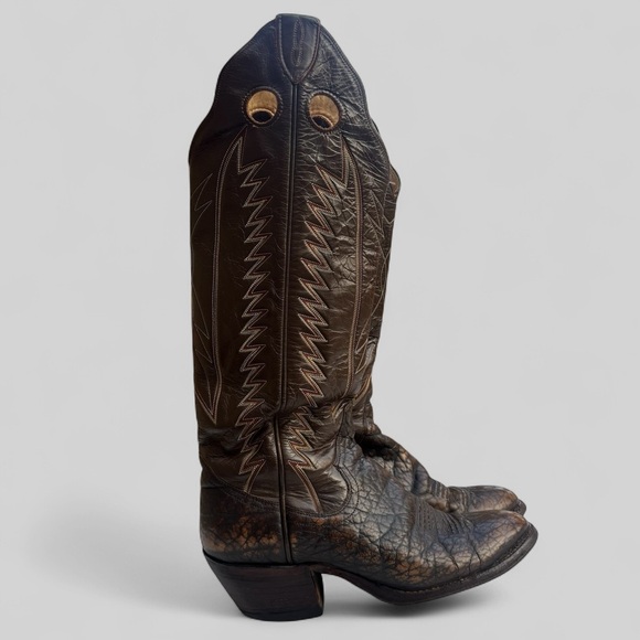 Vintage Sanders tall brown marbled leather western boot - Picture 5 of 16